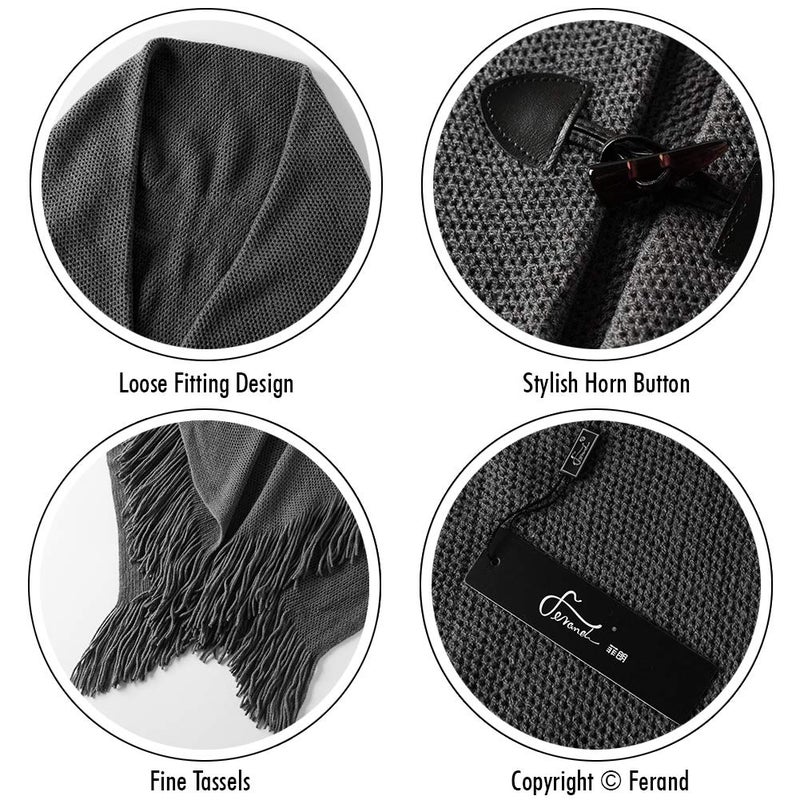 Ferand Shawl Wraps for Women â€“ Toggle Closure, Elegant Fringe Shawl for Travel, Work, or Casual Outfits, Perfect for Fall Layering, Dark grey - Image 4
